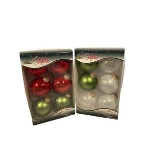 Vintage Krebs Glass Ornaments White Green Red Set of 12 MCM Style